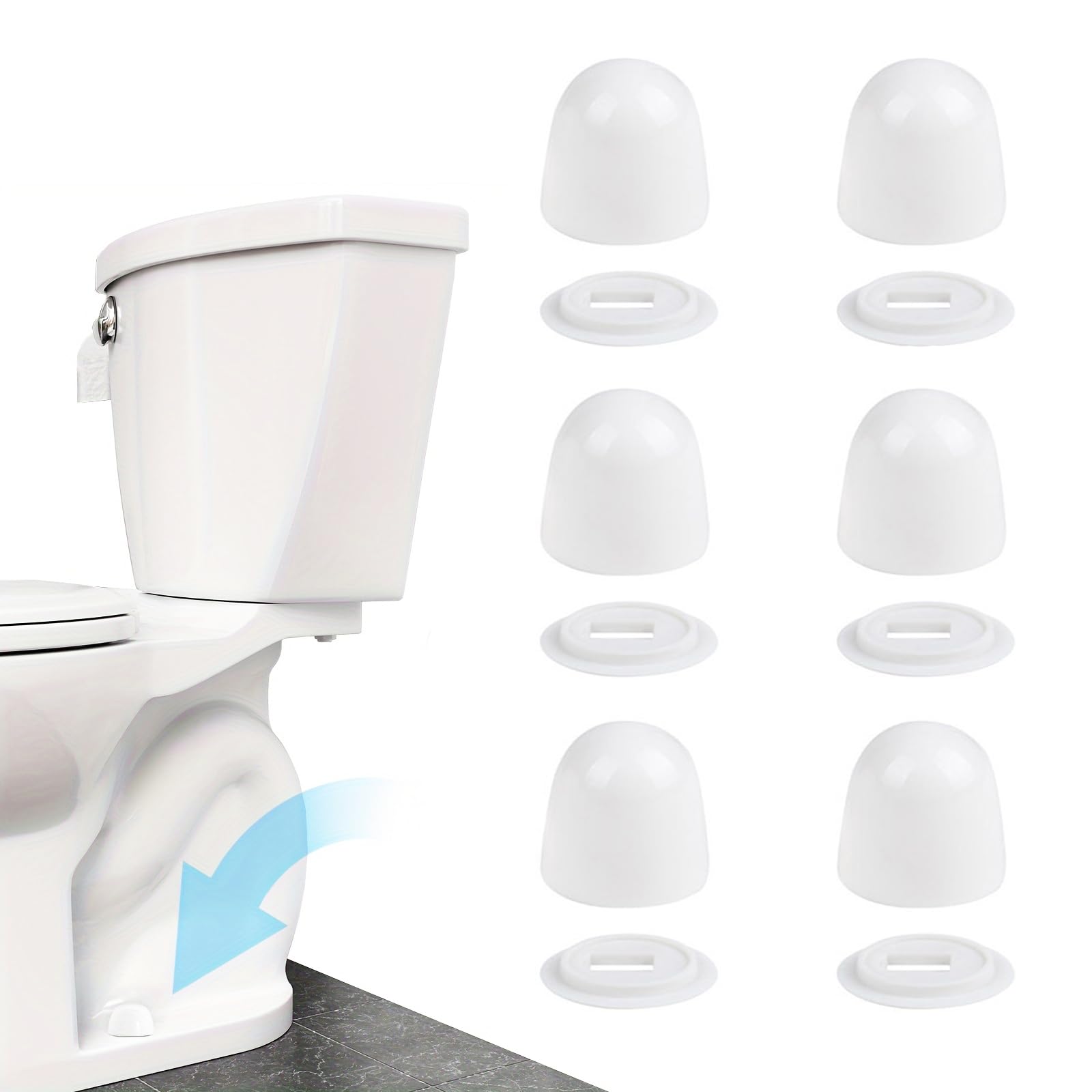 XINCHENG 6 Pair Toilet Bolt Caps, Toilet Screw Cover Caps, Plastic Round Push On Toilet Bowl Covers, Toilet Seat Floor Caps for Toilet Bowl Screws, Screw Head Covers White