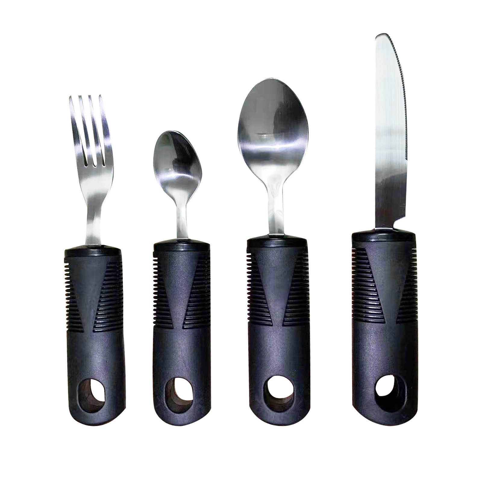 OR8 Wellness 4-Piece Stainless Steel Cutlery Set, Easy Grip Handles, Portable & Discreet, Ideal for Disabled, Elderly, Arthritis, Limited Hand Movement