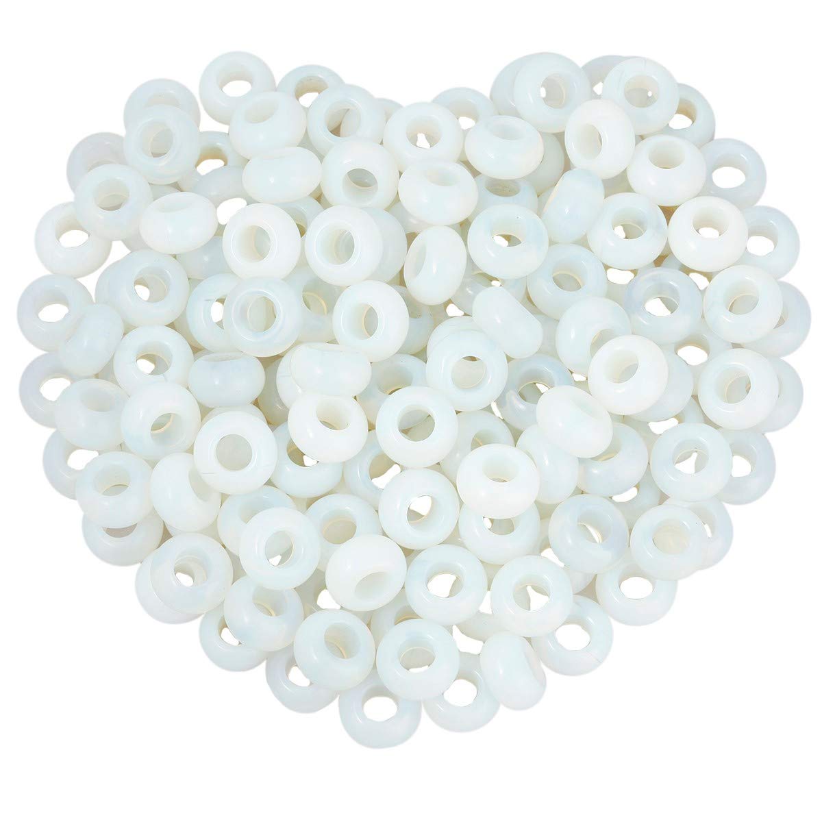 mookaitedecor 20pcs 14mm Opalite Round Large Hole Gemstone Beads for Jewellery Making, 6mm Hole Loose Rondelle Crystal Stone Beads for Crafting European Bracelet Macrame DIY Projects