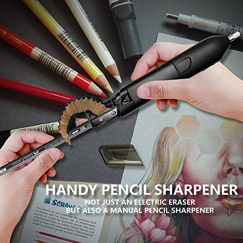 Electric Eraser Kit, LOVIN PRODUCT Portable Electric Eraser with Manual Pencil Sharpener; 21 Eraser Refills & 1 Eraser Brush, Battery Operated for Classroom, Office, School, Kids, Artists (1 PACK)