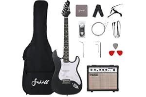 FOJILL Full Size Beginner Kit Electric Guitar Guitars Set Starter Package with 20W Amplifier, 600D Bag,Picks, Cable, Strap, Extra Strings (Metallic Back)