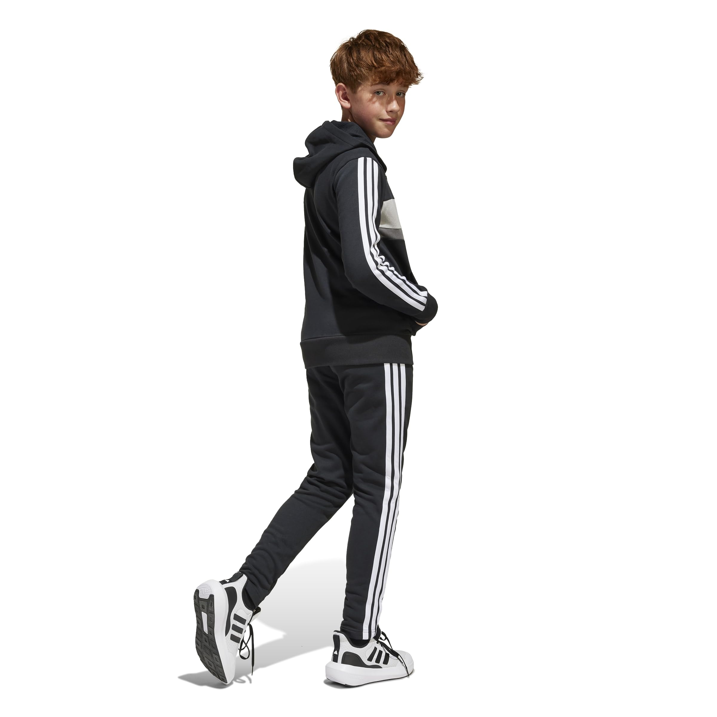 adidas Unisex Kinder Seasonal Essentials Tiberio 3 Stripes Fleece Track Suit, black/white/grey two, 15-16 Years 2