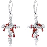 Cardinal Earrings 925 Sterling Silver Cross Cardinal Earrings Red Bird Earrings for Women Hypoallergenic Memorial Sympathy Cardinal Jewelry Gift