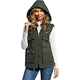 PESION Womens Packable Military Utility Vests Outerwear Waterproof Windbreaker Jacket Cargo Vest with Removable Hood