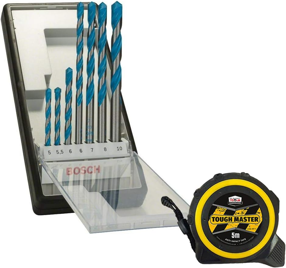 Bosch 2607010546 7 Piece Robust Line CYL-9 Multi Construction Drill Bit Set with Free Tape 5m/16ft