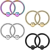 Ruifan 8PCS Assorted Colors Stainless Steel Body Jewelry Ball Eyebrow Ear Navel Belly Lip Piercing Bar Ring 16G 8mm