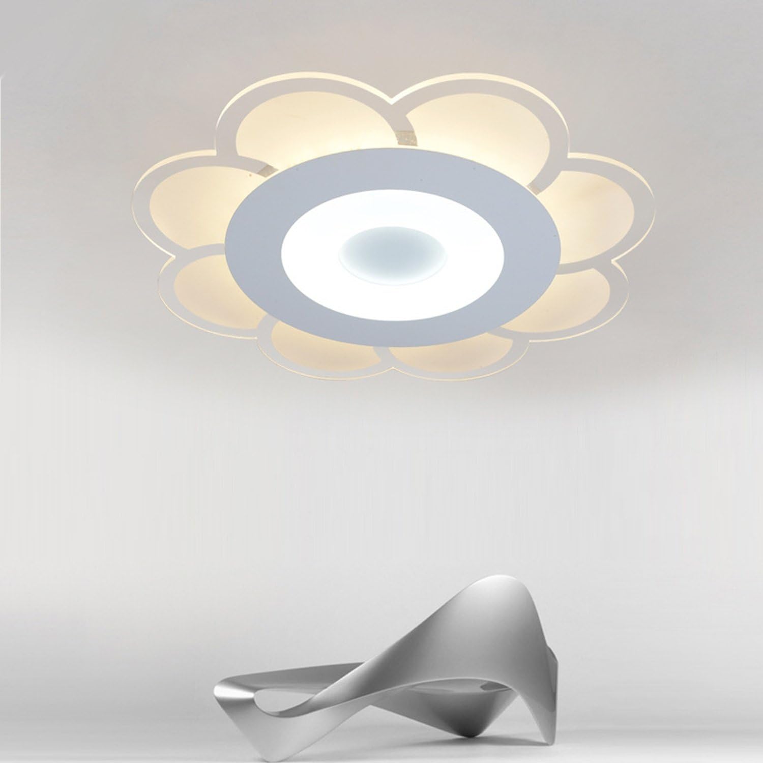 Waineg Modern Minimalist Flower Shaped Led Ceiling Light Creative Living Room Bedroom Children's Room PVC Lamp Shade Ceiling Light, Diameter 42cm, Trichromatic Light