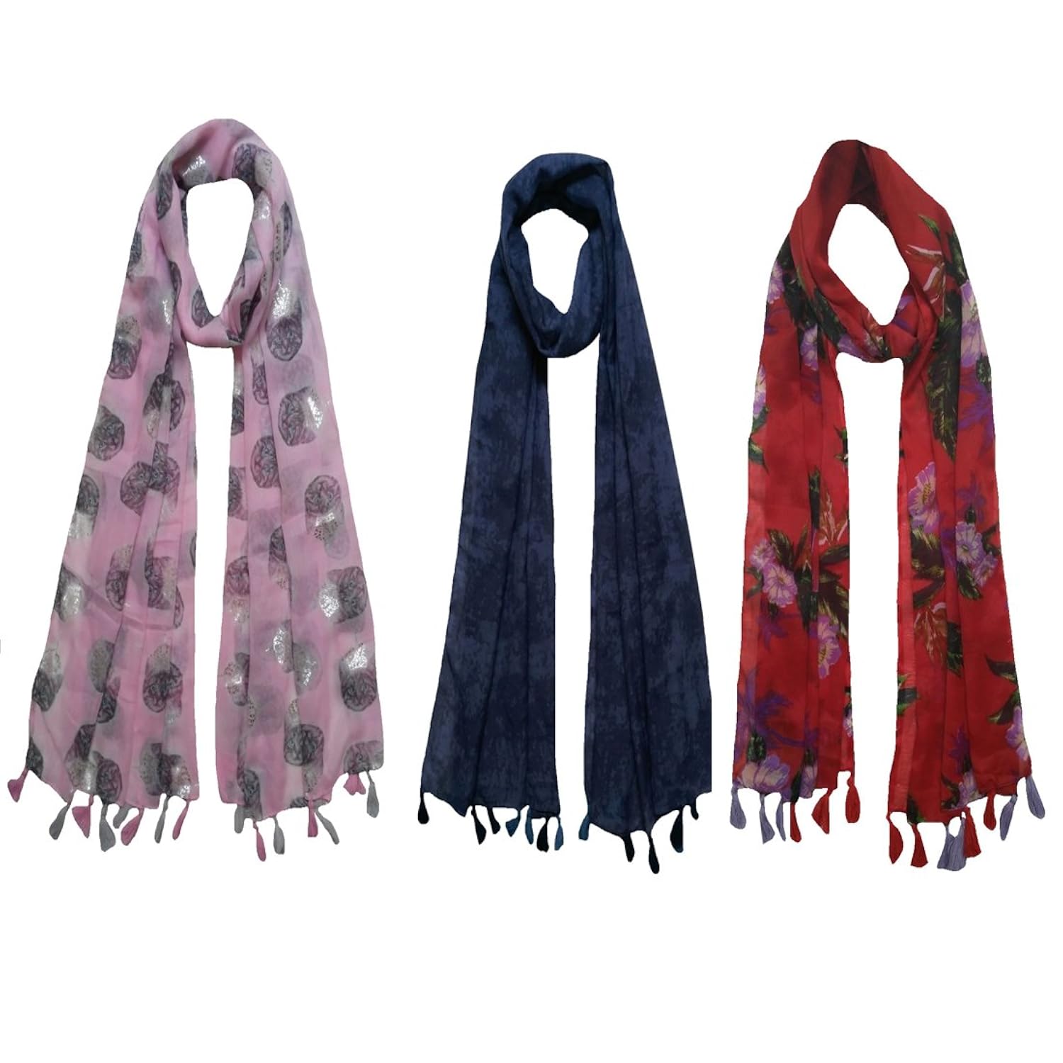fusfus printed designer poly cotton set of 3 mullticoloured stoles ; trendy scarf stoles dupatta for girls/ladies/women (f0161)