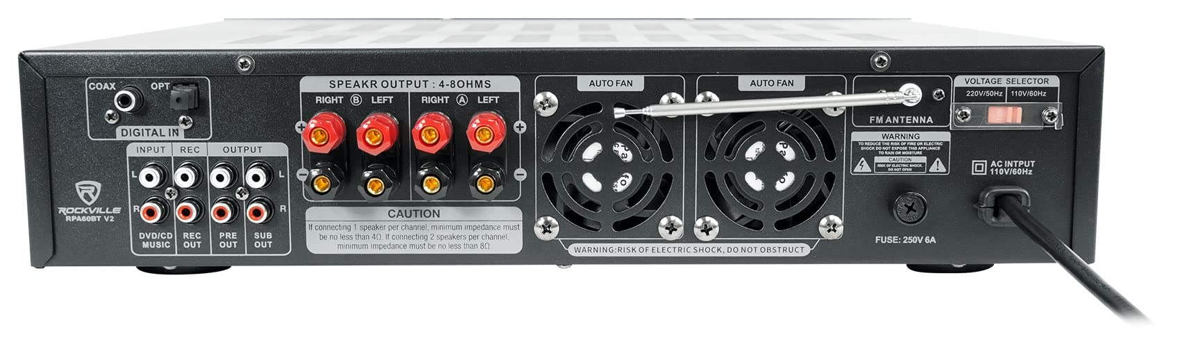 Rockville Bundle: RPA60BT V2 Bluetooth Karaoke Amp Mixer Bundle with (8) HC55-16 in-Ceiling Home Theater Speakers, Rock Shaker Subwoofer Sub, RCDR25B Dual RCA to Dual RCA Pro Audio Cable (11 Items)