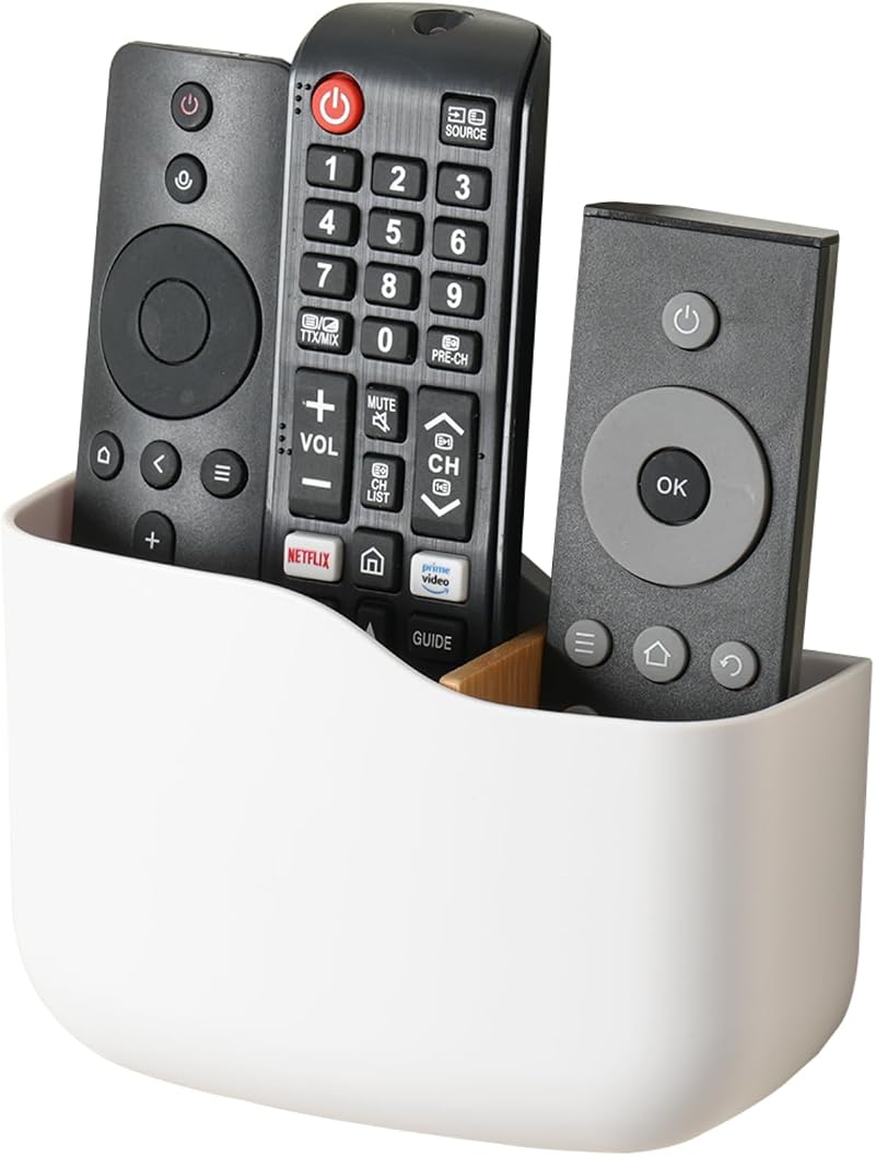 LINFIDITE Wall Mounted Remote Control Holder for 2-3 Remotes - White