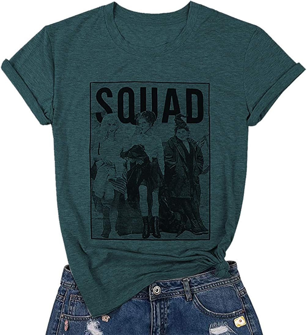 Womens Halloween Squad T-Shirt Funny Sanderson Sisters Graphic Tee Top Shirts: Clothing