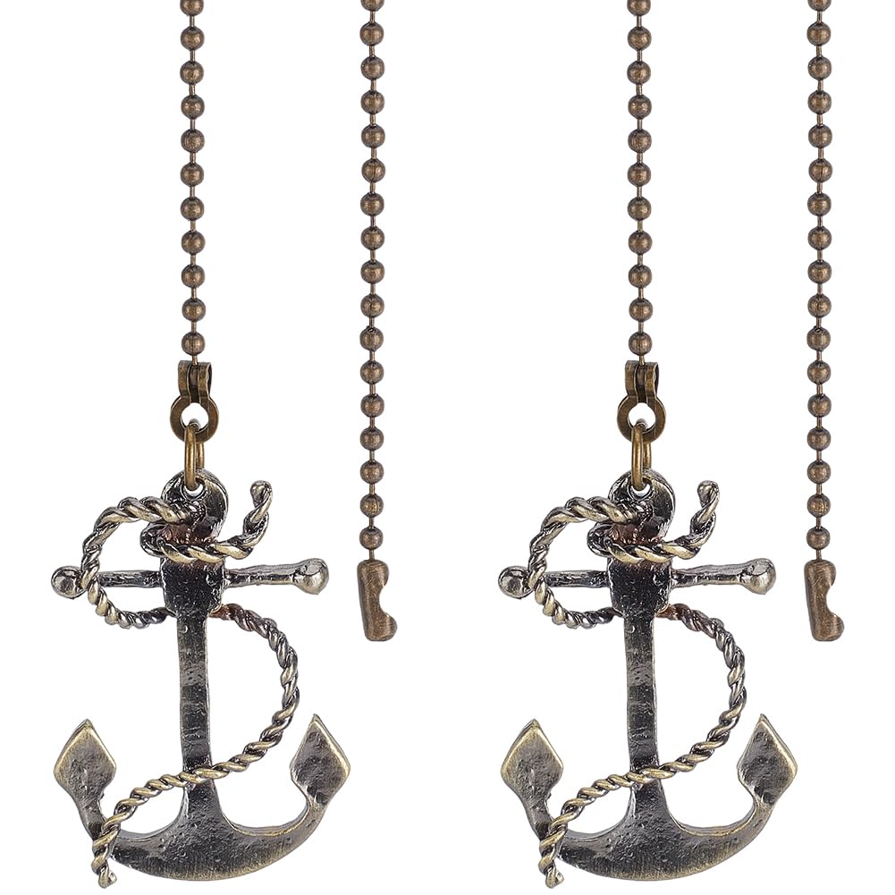 GORGECRAFT 2Pcs Ceiling Fan Pull Chain 15 Inches Anchor Decorative Beaded Ball Pull String Ornament Pendant Extension Chains for Ceiling Light Lamp Fan Chain Extender Antique Bronze