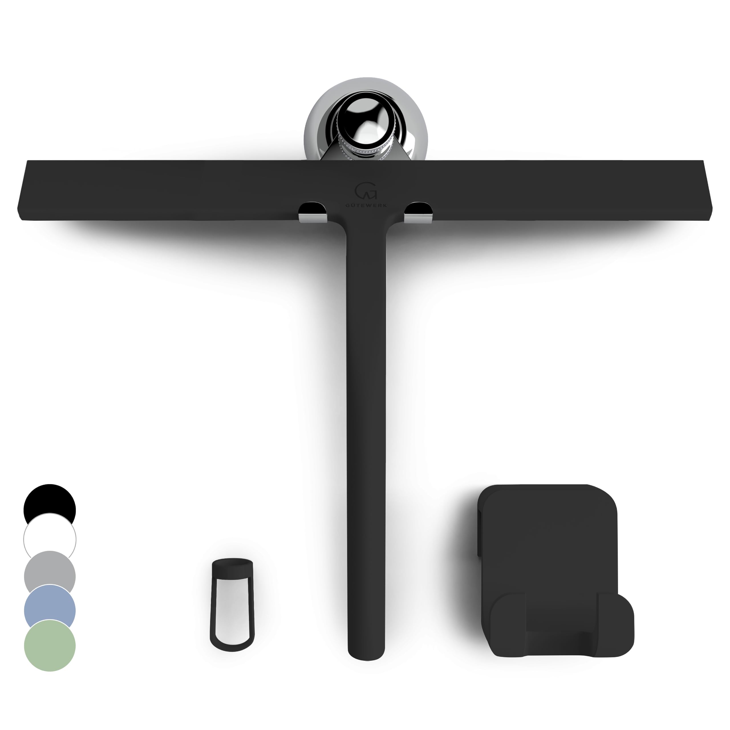 GÜTEWERK Shower Squeegee for Glass Doors, Silicone Window Squeegee, Bathroom and Glass Cleaning - Black - 13 Inch Image