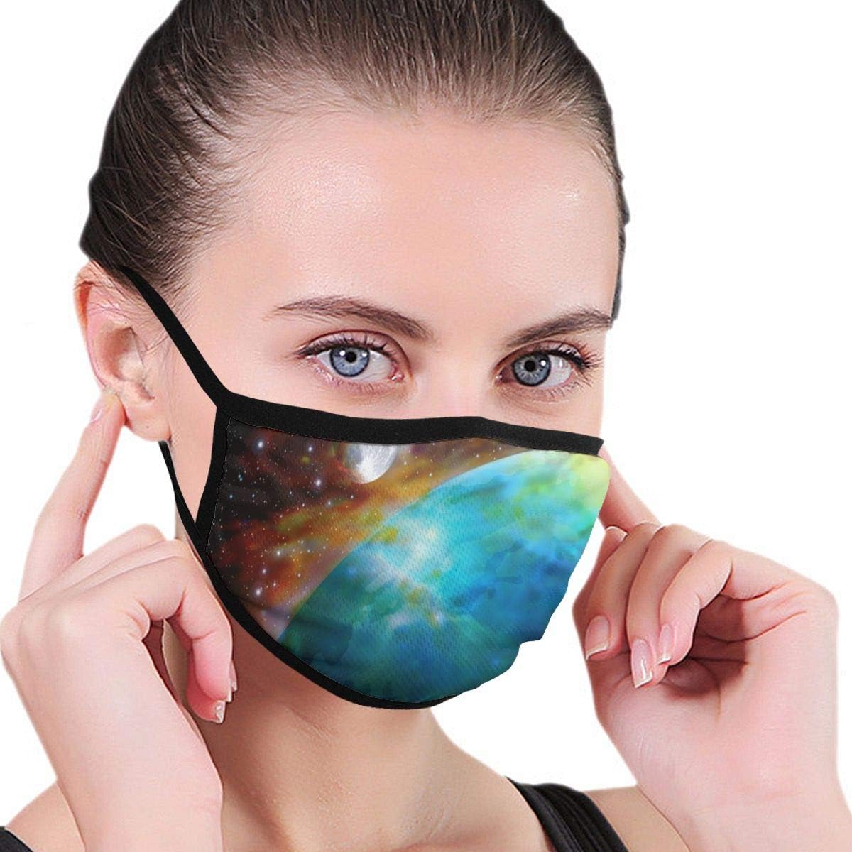 Space Galaxy Earth and Moon Fashion Mask Washeable Reusable Mouth Mask Anti Dust Half Face Mouth Mask for Flu Pollen Allergies Smoke