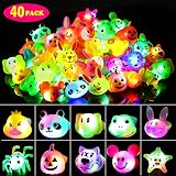 SCIONE Party Favors for Kids Birthday Light Up Rings 40 Pack Glow in The Dark Party Supplies Ring Prizes for Kids Classroom Bulk Toys LED Jelly Rings Glow Blinking Novelty