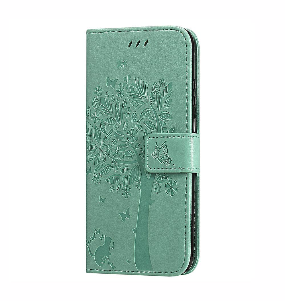 GOGME Case for Samsung Galaxy S20 FE 5G/4G, Pretty Retro Embossed Leaves Pattern Leather Wallet Flip Cover, Samsung Galaxy S20 FE 5G/4G Case [Card Slots] [Magnetic Closure] [Kickstand], Green