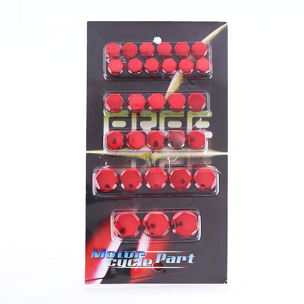 Bolts Toppers Caps, Fydun Motorcycle Screw Caps,30Pcs Motorcycle Screw Cover Motorcycle Motorbike Hex Socket Screw Nut Bolt Cap Cover Decoration (Red)