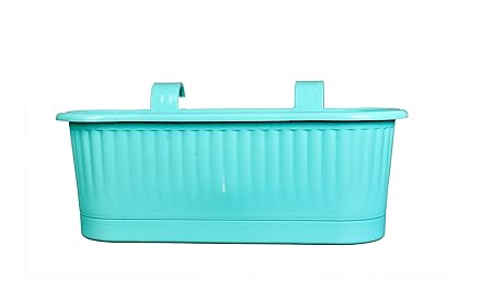 (1 Pcs) | Railing Planters for Balcony Home Garden | Railing Pots for Plants Balcony | Railing Planters Plastic | Railing Pots | Railing Planter with Tray (Sky Green)