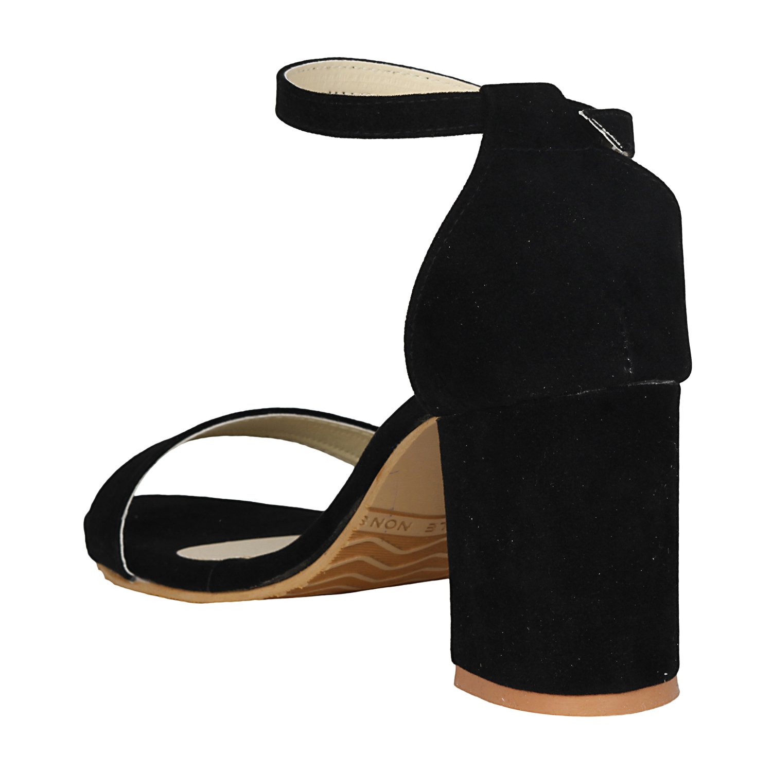 misto women's suede leather black block heel sandals - 5