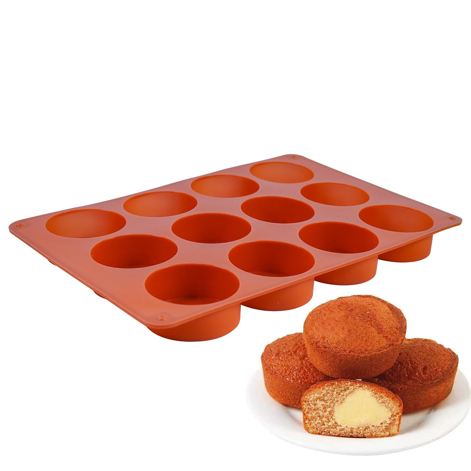 Melearch Muffin Trays, 12 Cavity Yorkshire Pudding Tray, Silicone Cupcake Moulds for Baking, Silicone Muffin Cases, Non Stick Muffin Tin, Cookies Jelly Mould