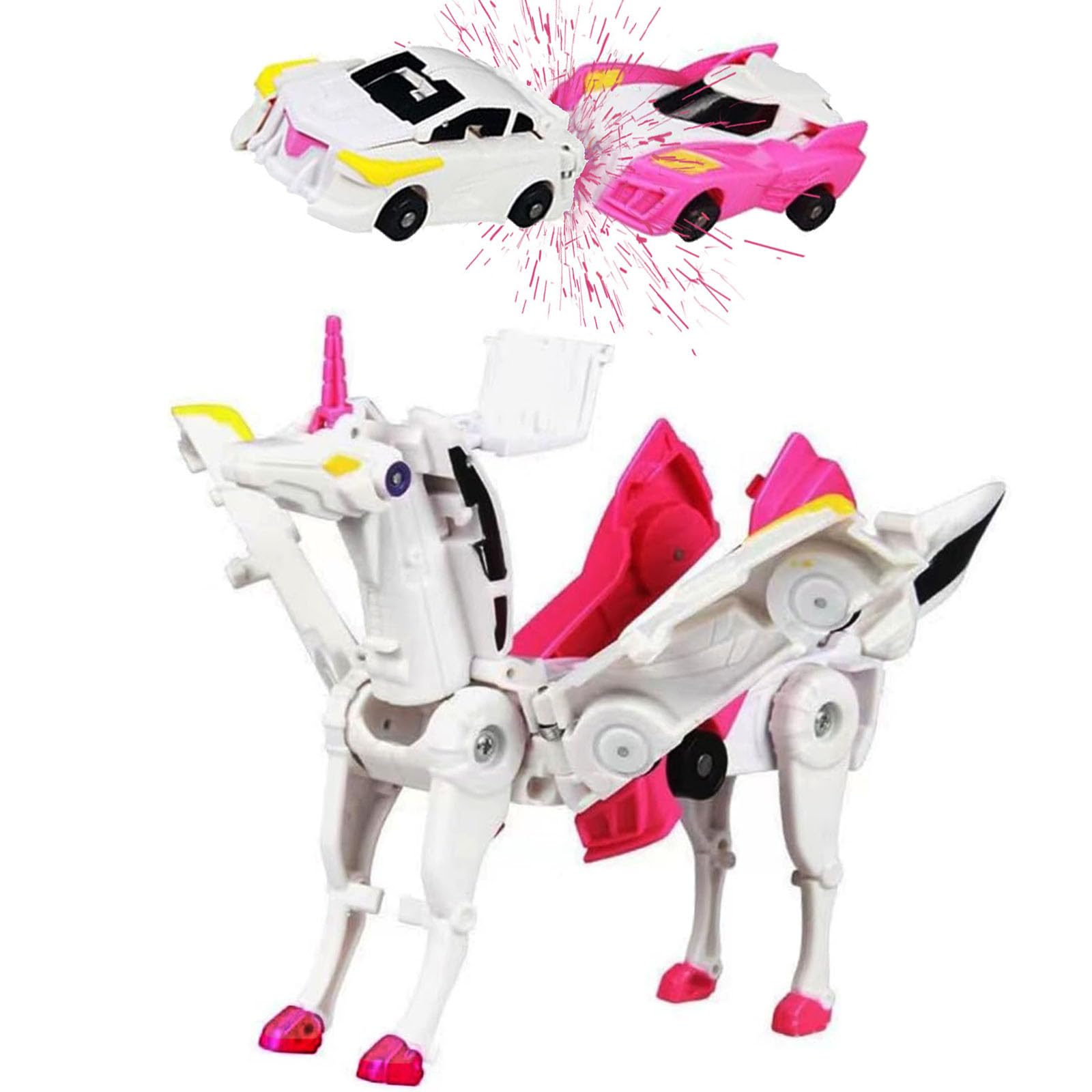 liluwushe Unicorn Collision Transforming Cars Toy, 2 in 1 Magnetic Cars Collision Transform into Unicorn Toy, for Boys Girls Age 3-12, Magnetic robo car Set |Party Gift for Birthday, Christmas(Pink)