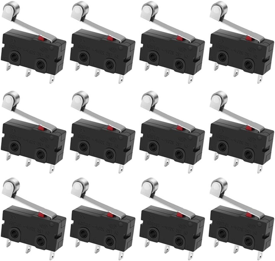 MXRS SPDT1NO 1NC Momentary Hinge Metal Roller Lever Micro Switch AC 5A 125 250V 3 Pins 12 Pcs