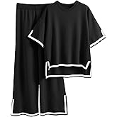 Imily Bela Womens Plus Size Lounge Sets 2 Piece Outfits Short Sleeve Pullover Tops Wide Leg Pants Summer Travel Outfits