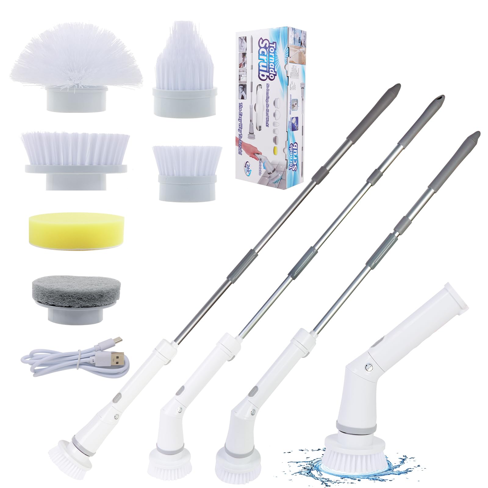 Electric Spin Scrubber, Electric Cleaning Brush, Infinite Cleaning Brush With 6 Replaceable Brush Heads, Adjustable Extension Arm For Tiles, Bathtub Kitchen Floor Bathroom Home