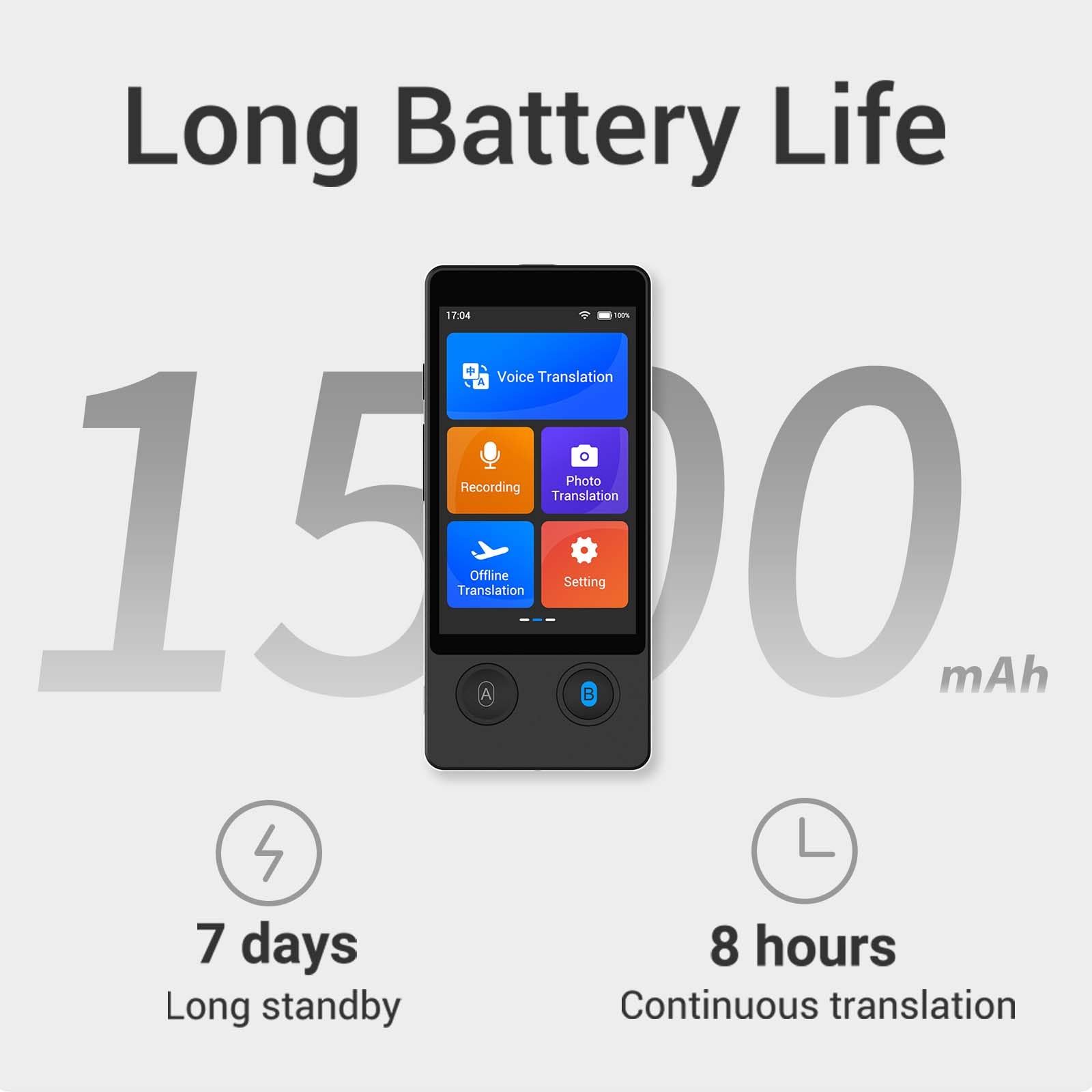Wooask Offline Translator Device W12 144 Languages 98% Accuracy 0.5s Instant Translation Ideal for Travel, Business, and Global Communication(with Lanyard and Protective Case) (Black)