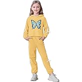 AMCLOS Girl Outfit Sets 5-14 Years Kids Clothes Cute Butterfly Long Sleeve Pullover Hooded Crop Tops+Sweatpant Set Fall