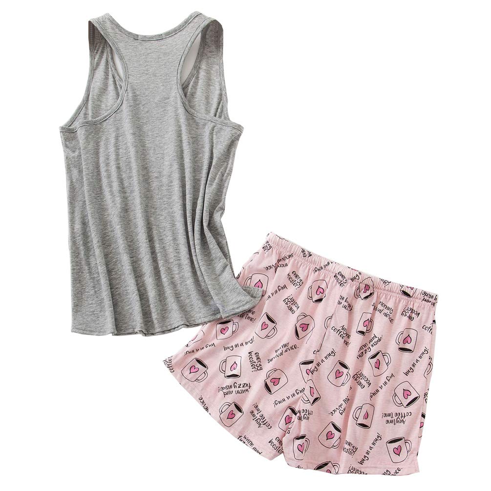 ENJOYNIGHT Women\'s Short Sexy Pajama Set Sweetness Racerback Tank and Shorts Sleepwear PJs Set (Love Coffee, X-Large)