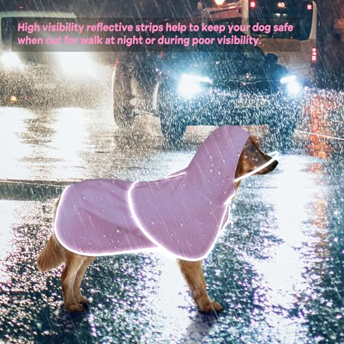 DOMIGLOW Reflective Dog Raincoat - Waterproof Dog Rain Jacket Hooded Poncho Lightweight Dog Rain Coat with Transparent Cap Brim (X-Large, Pink)