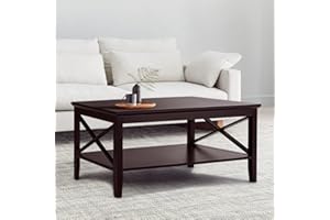 ChooChoo Oxford Coffee Table with Thicker Legs, Espresso Wood Coffee Table with Storage for Living Room 40 inches