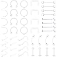 TOKRING Clear Nose Rings Studs Piercing Set Septum Lip Cartilage Tongue Rook Daith Ear Industrial Nipple Belly Piercing Jewelry for Work Surgery
