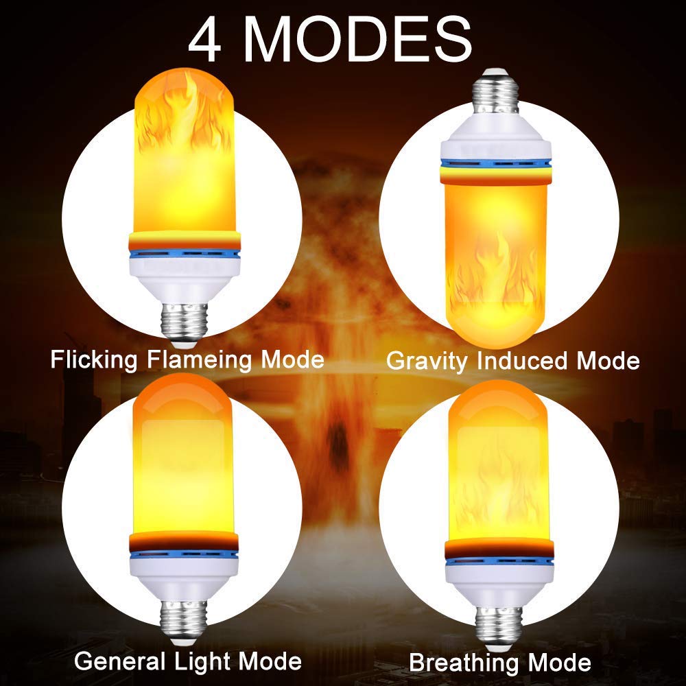 AUTFIT Led Flammen Lampe mit simuliertem Flammen Licht, 4 Modi Flamme Glühbirne, E27 Base Dekorative Leuchtmittel Flamme Birne für Halloween/Valentinstag/Zuhause/Hotel/Bar/Garten（1-Pack)