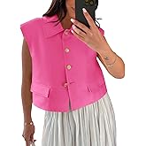 Tankaneo Womens Cropped Suit Vest Tops Cap Sleeve Lapel Collar Button Down Trendy Casual Blazer Waistcoats