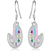 Artist Paint Palette and Brush Earrings 925 Sterling Silver Artist Earrings for Women Painter Artist Art Teacher Jewelry Gifts for Women