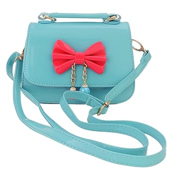 Aligle Cute Little Girls Fashionable Handbag Small Preteen Girls Toy Kid Shoulder Purse Bag Mini Vintage Sweet Bowknot Adjustable Pu Casual Messenger ( Blue Green)
