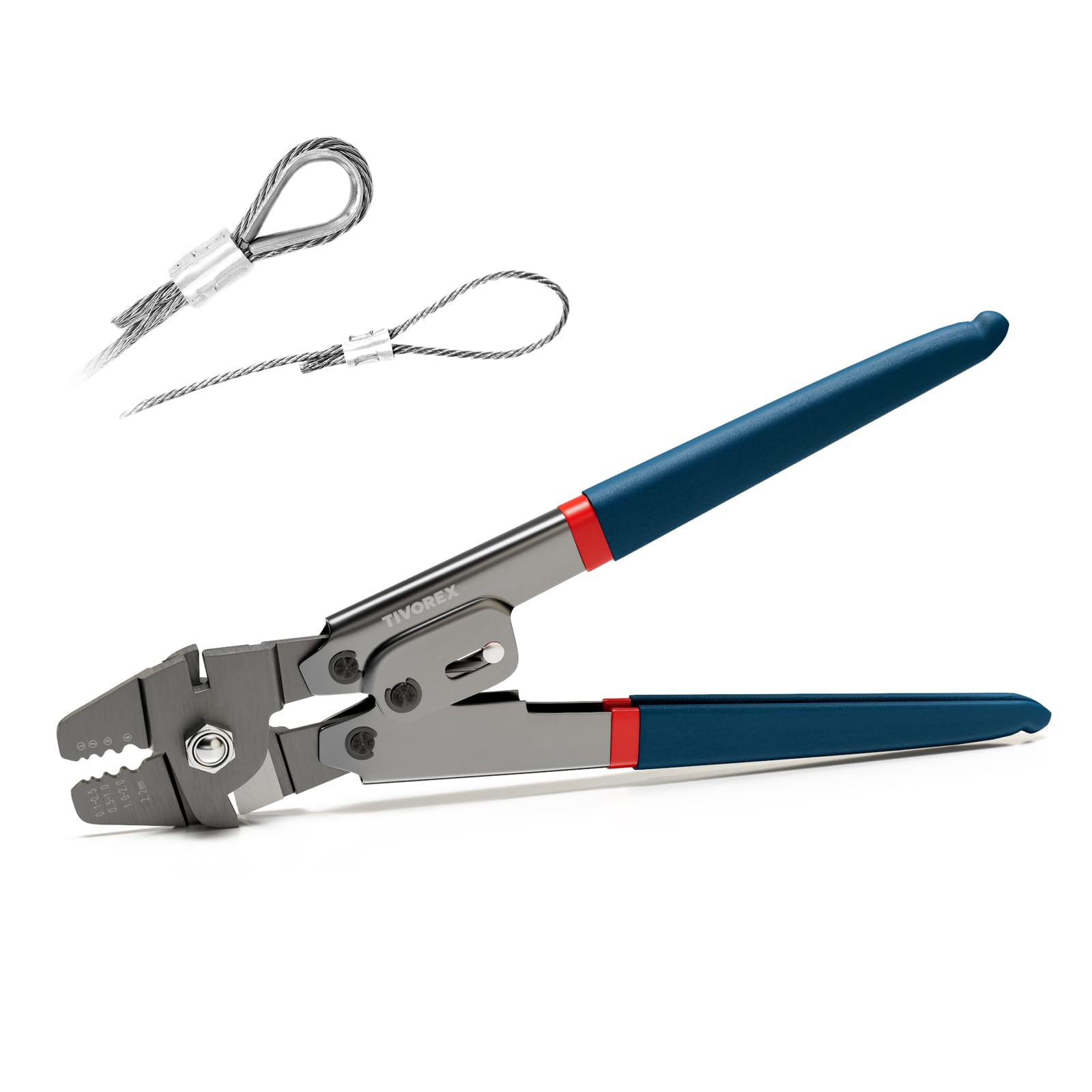 Photo 1 of Wire Rope Crimping Tool, Swager Tool for Aluminum Crimping Loop Sleeves up to 2.2mm, 1/64in to 3/32in Stainless Steel Cable Crimper for Cable Crimping and Swaging Projects, Dark Blue