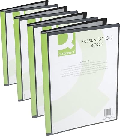 Q-Connect Display Book A4 20 Pockets Front Cover Pocket Black Pack 4