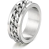 LEEYA NL11 8MM Stainless Steel Rings for Men Engagement Wedding Band Chain Ring, Size 7-13 (12, Silver)
