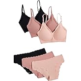 Verdusa Women's 6 Piece Seamless No Show Everyday Bra and Panty Set Scalloped Lingerie Sets