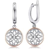 JewelryPalace Irish Celtic Knot Dangle Earrings, 14k Rose Gold Plated 925 Sterling Silver Hoop Earrings, Love Drop &amp; Huggie Earring Set