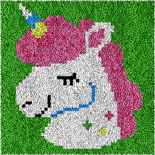 DL-YTG Latch Hook Kits Rug Unicorn Crochet Yarn Cushion Colour Pre-Printed Canvas Cover Rug Needlework DIY Hook and Latch Kit Christmas Home Decoration 30x30cm/12 X12in