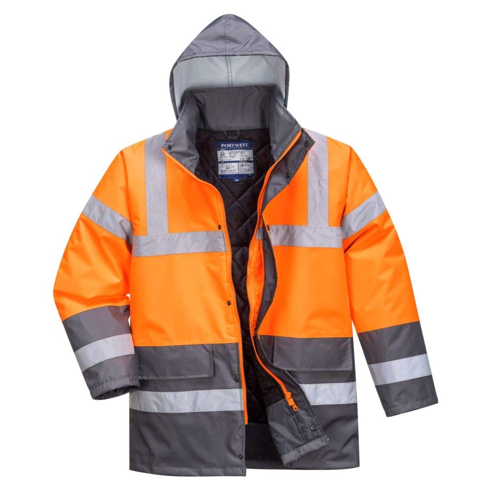 Portwest S467 Men's Hi Vis Contrast Winter Traffic Jacket EN342 CE Certified Waterproof Quilt Lined Storm Flap Reflective Tape Hood Safety Coat - Image 5