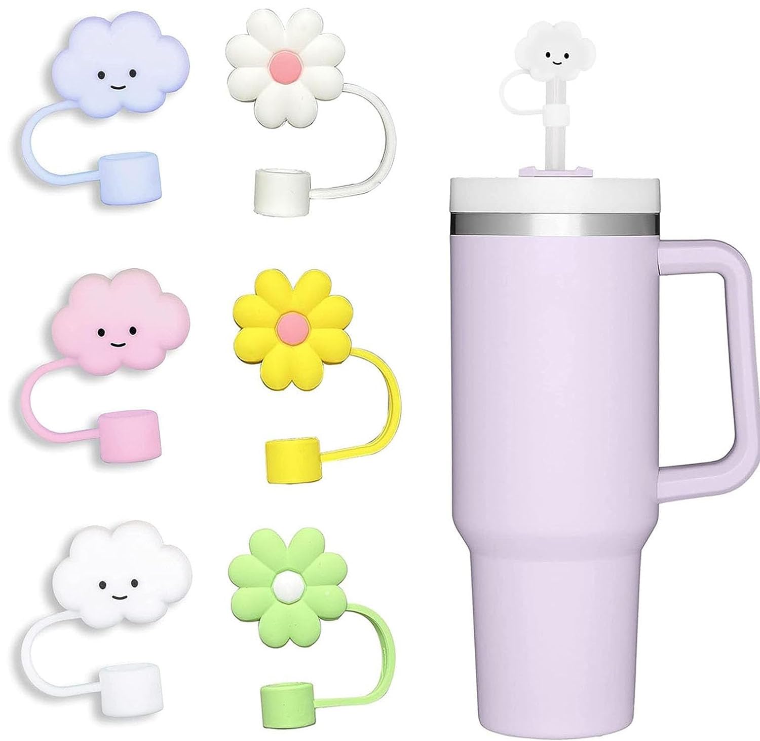 Photo 1 of 10mm Straw Cover, 6pcs Straw Covers Cap for Stanley Cup 40 oz 30 oz Food Grade Silicone Cute Large Cloud Flower Straw Topper Tips Cover Protector Plugs for Stanley Tumblers for Stanley Cup Accessories