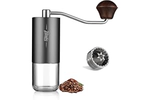 Bincoo Manual Coffee Grinders-Adjustable Manual Burr Grinder with 6-Star CNC Steel Burrs, Portable Hand Espresso Grinder for Home, Office and Camping(Grey)
