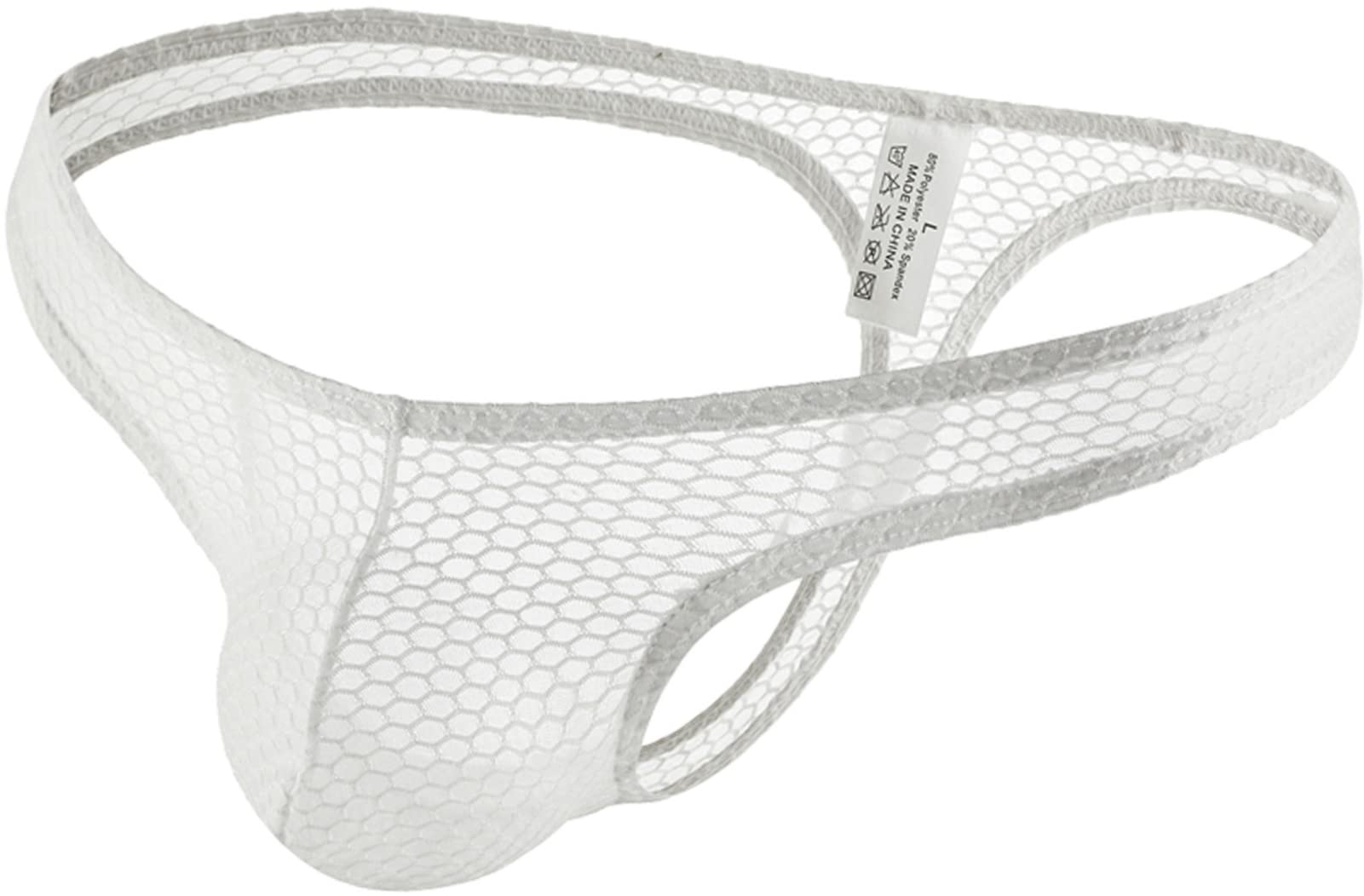 Faringoto Men's Bikini Bulge Pouch Briefs Low Rise T-Back G-Strings Panties Underwear White