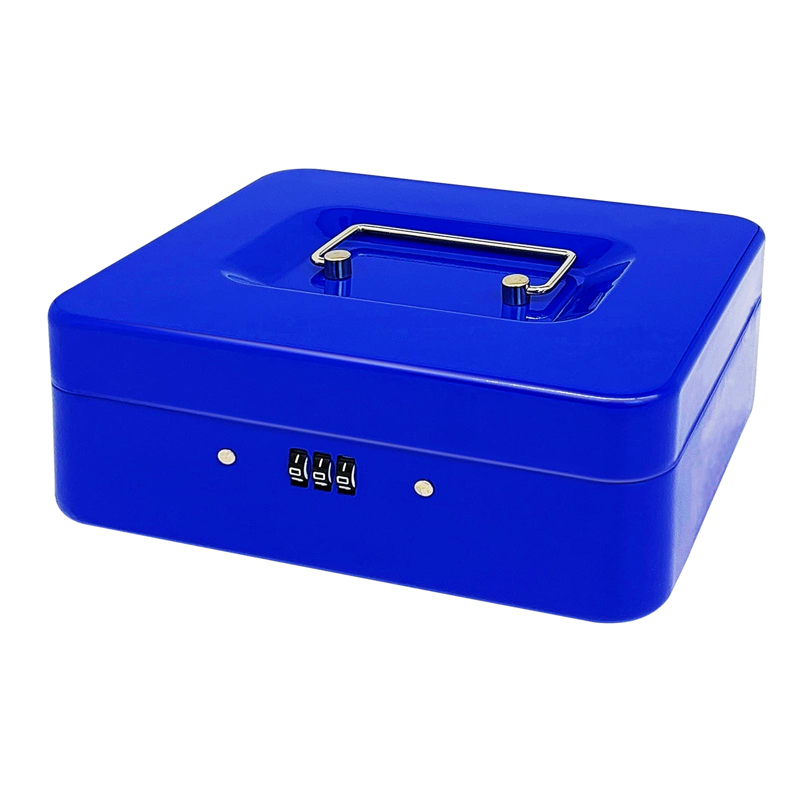 Steel Cash Box with Combination Lock, Metal Small Money Organizer with Removable Money Tray,Cash Storage Box with Lockable Cover (Blue - 25 * 20 * 8.5 CM)