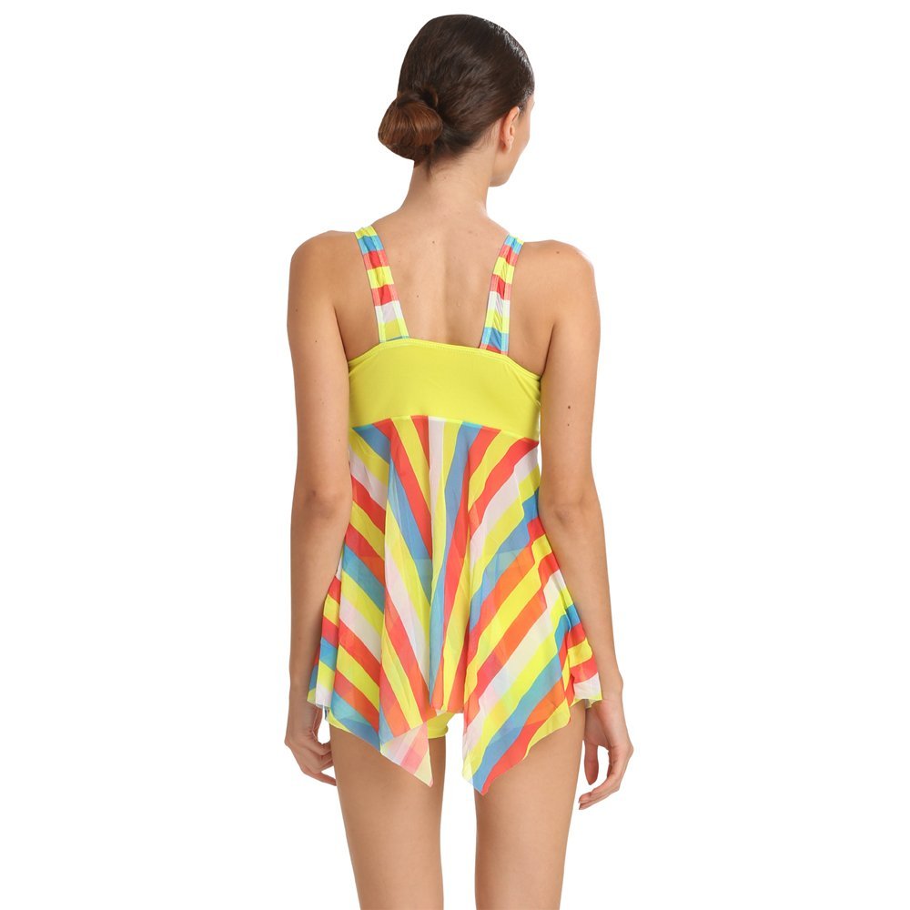 fascinating multi yellow striped two piece bathing suit boy short bottom tankini